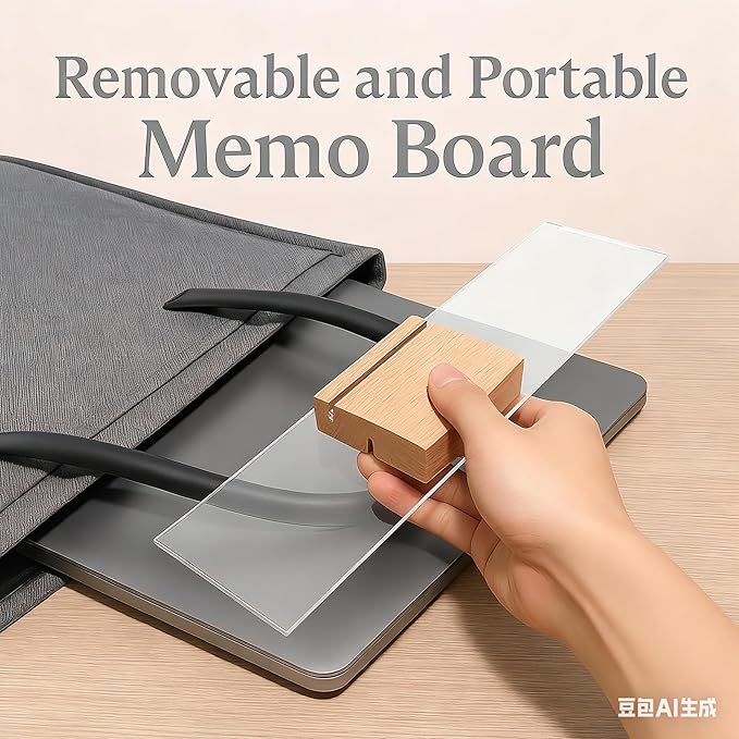 Monitor Memo Board - Removable Sticky Note Holder for Computer Monitors, Transparent Acrylic Office Desk Accessories, No Screen Damage, Fits Laptops & Desktops (Wood-1PC)
