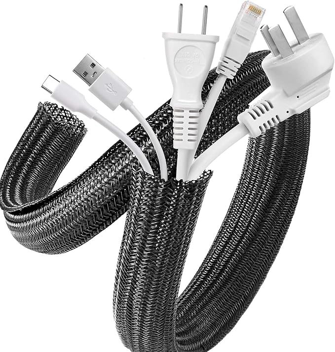 AGPTEK Cable Sleeve, 20ft - 1 inch Desk Cable Management Desk Cord Cover Organizer Wire Hider for Home Office Computer TV Wire Loom Tubing Pet Proof Cord Protector from Cat Dog Chewing, Black