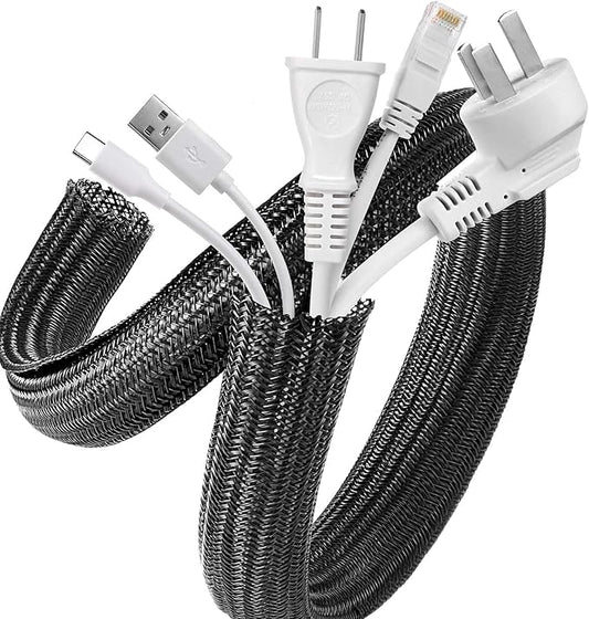 AGPTEK Cable Sleeve, 20ft - 1 inch Desk Cable Management Desk Cord Cover Organizer Wire Hider for Home Office Computer TV Wire Loom Tubing Pet Proof Cord Protector from Cat Dog Chewing, Black
