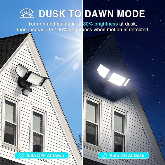 Abovizo 85W Motion Sensor Outdoor Light, 8500LM Ultra-Bright LED Security Light with 3 Adjustable Heads, IP65 Waterproof Dusk to Dawn Flood Light for Garage, Yard, and Driveway, 6500K Daylight, Black