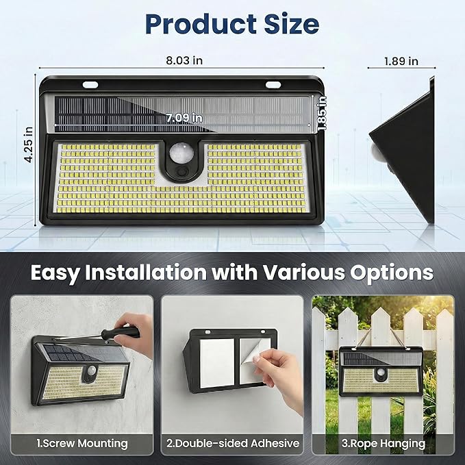 Solar Lights Outdoor, 452 LED 2000LM Ultra Bright Solar Motion Lights Outdoor, IP65 Waterproof Motion Sensor Outdoor Lights, 3 Modes Wireless Security Lights for Fence, Yard, Patio, Garage [2 Pack]