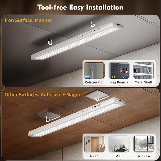 12inch 5Pack Touch Control Under Cabinet Lighting, 160LED Super Bright, 4000mAh Long-Lasting, Magnetic Rechargeable Motion Sensor Under Counter Lights for Kitchen, Closet, Remote, Dimmable, 3CC丨White