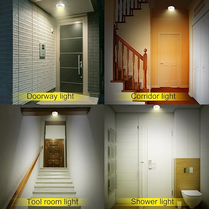 BIGMONAT Ceiling Light with Motion Sensor, Battery Operated Led Shower Light, Wireless Overhead Lighting for Hall Corridor Corner Stairs Closet Pantry Laundry Room, 300 LMS