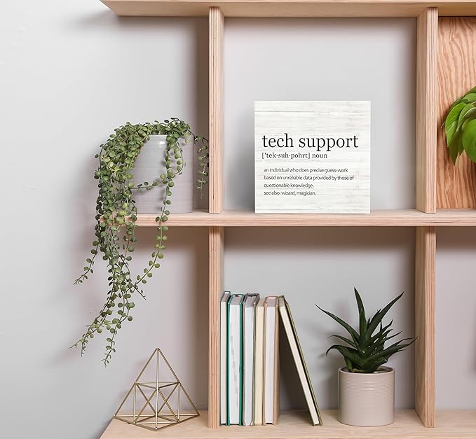 SRADMO Tech Support Office Wood Box Sign Desk Decor, Gifts For It Men, Desk Decorations Office, It Gifts Wooden Box Sign Decoration, Tech Support Table Shelf Decor