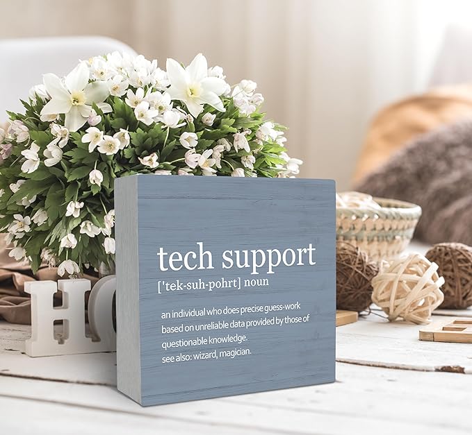 SRADMO Tech Support Office Wood Box Sign Desk Decor, Tech Support Gifts, Gifts For It Tech Guys, Desk Decorations Office, It Tech Gifts Wooden Box Sign Decoration, Tech Support Table Decor(Blue)