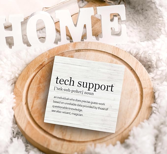 SRADMO Tech Support Office Wood Box Sign Desk Decor, Gifts for IT Guys, Desk Decorations, Wooden Box Sign Decoration, Shelf Table Decor