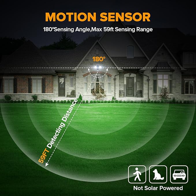LUTEC 34W 3700 Lumen LED Security Light Motion Sensor Outdoor Lights with Night Light, 5000K Daylight, IP65 Waterproof, Dusk to Dawn, Hardwired Motion Detector Flood Light for Garage, Yard-Black
