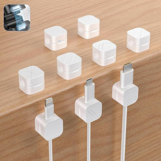 9Pack Cable Organizer Clips, Magnetic Cable Holder (1s Lock), XOVRAETH Strong Adhesive Wire Management for Desk, Nightstand, Living Room, Kitchen, Office, Car(Whites)