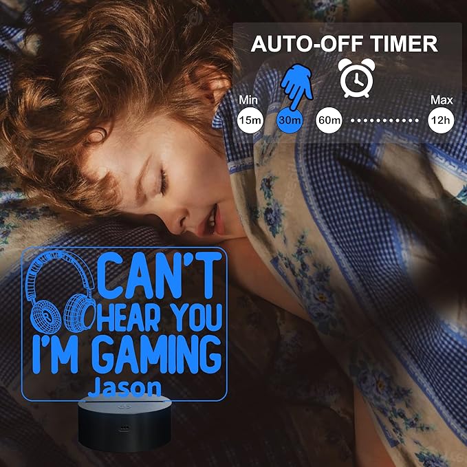 YuanDian Personalised Gamer Gifts, Can't Hear You I'm Gaming Night Light, Headset Graphic Video Games Funny 3D Illusion Lamp 16 Colors Changing Touch & Remote Control for Men Teenagers and Kids