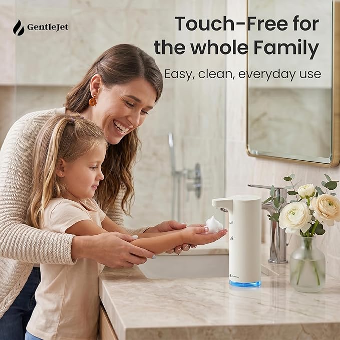 GentleJet EasyFoam Automatic Foaming Soap Dispenser, Touchless USB-C Rechargeable Sensor Pump, 304 Stainless Steel, Adjustable Foam, IPX5 Water-Resistant for Bathroom & Kitchen, 10 fl oz / 300 mL