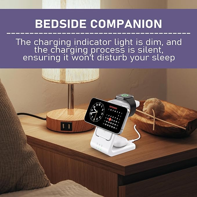 Smtcsl 3 in 1 Wireless Charging Station: 5000mAh Removable Power Bank Charger Stand for Phone/Watch/Air Pods - Portable Magnetic Battery Pack for Air 17 16 15 14 13 12 Series White