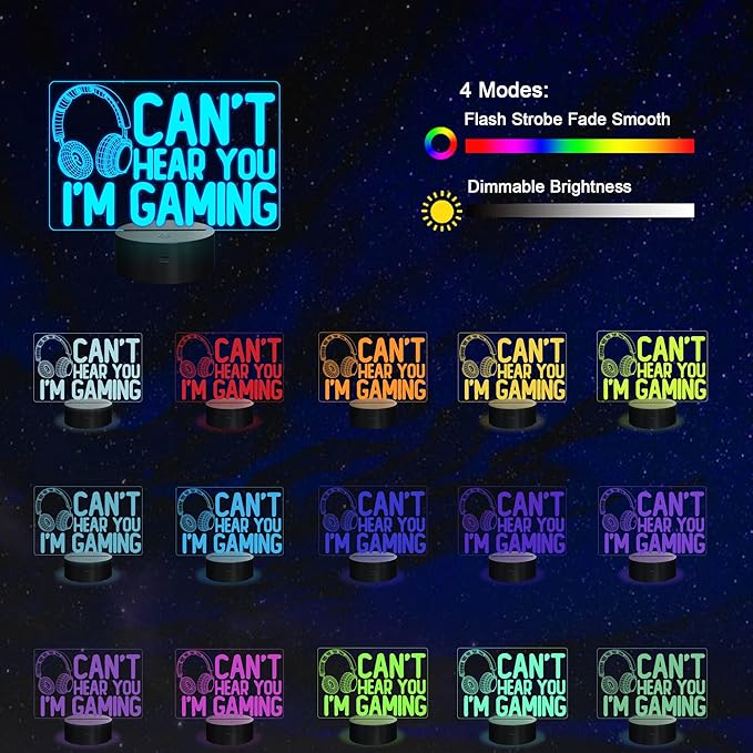 YuanDian Can't Hear You I'm Gaming Night Light, Headset Graphic Video Games Gamer Gift Funny 3D Illusion Lamp 16 Colors Changing Touch & Remote Control for Men Gamers Teenagers and Kids