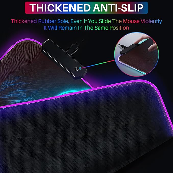 XL Led Gaming Mouse Pad with 14 Light Modes - Light Up Gamer Mouse Pad,31.5 x 11.8in Non-Slip Gamepad Style RGB Large Gamer Mousepad,Black Long Glowing Gaming Accessories for Desk,Waterproof