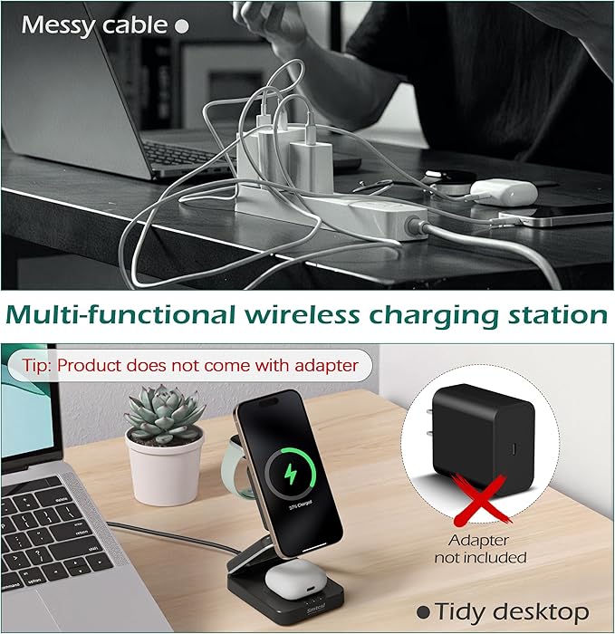Smtcsl 3-in-1 Foldable Wireless Charging Station: Magnetic Charger Pad Compatible with Phone air 17 16 15 14 13 12 Series/Watch/Air Pods - Portable Folding Stand for Travel