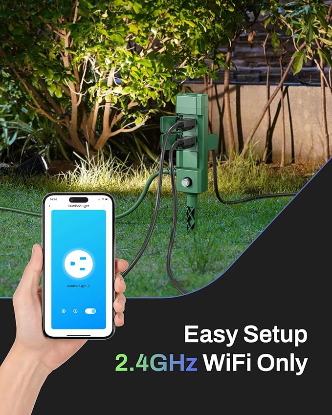 HBN Outdoor Smart Plug Waterproof WiFi Outdoor Outlet Timer with 6 Grounded Outlets, Remote & Voice Control Heavy Duty Yard Stake Plug Compatible with Alexa and Google Assistant No Hub Required