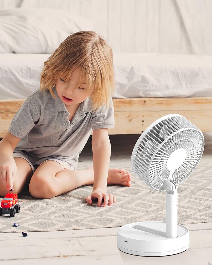 Desk Fan, 8-Inch Oscillating Portable Fan Rechargeable, 24H Run, 90° Rotate Small Fan for Bedroom, 4 Speeds＆8H Timer Quiet Mini Travel Fan, Battery Powered USB Fans for Office＆Home, White