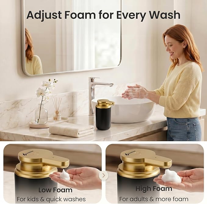GentleJet SimpleFoam Automatic Foaming Soap Dispenser Touchless Sensor, USB-C Rechargeable, IPX5 Waterproof, Dual Output for Bathroom Kitchen Sink, ABS Compact Design