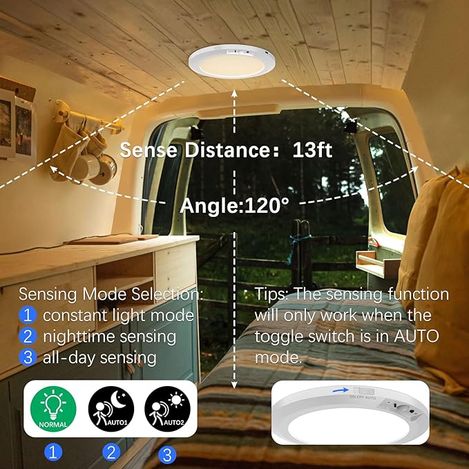 Koopala Battery Operated LED Ceiling Lights Fixture with Auto Motion Sensor, Body Sensor Ceiling-Mounted Lamps with 3 Colors/Brightness, Motion Detection Magnetic Flush Ceiling Light for Closet Shower