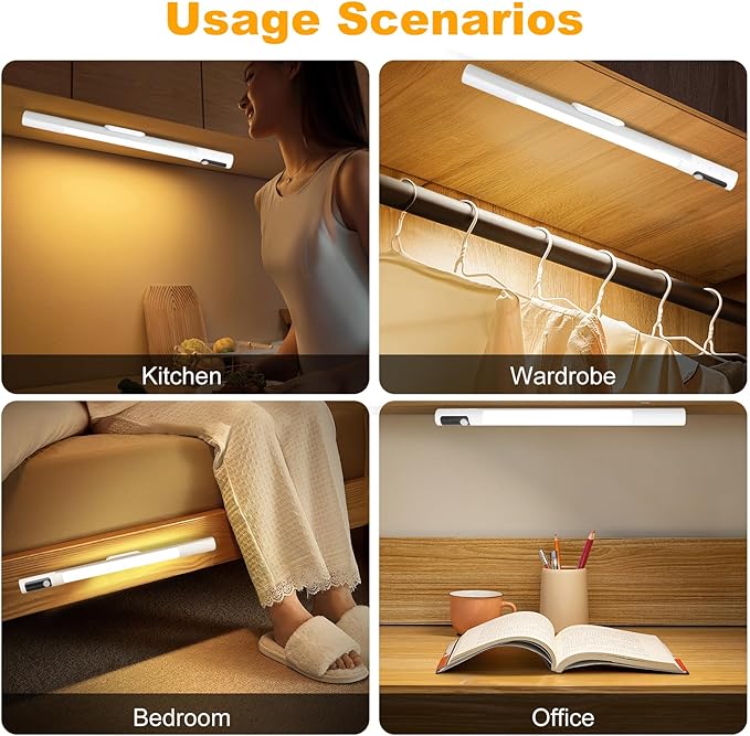15.2inch Under Cabinet Lighting,2 Pack Sensor Light Indoor with Battery Level Display Function,Closet Light can be Disassembled for Handheld use,Wireless Under Counter Lights fo Bedroom, Kitchen