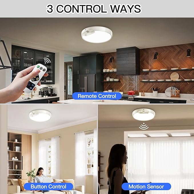 Homelist Newly Upgraded 8000mAh Rechargeable Ceiling Light, Battery-Operated Wireless Motion Sensor Ceiling Light with Remote for Shower, Bathroom, Closet, Stairs, Hallway, Porch (6000K Cool White)