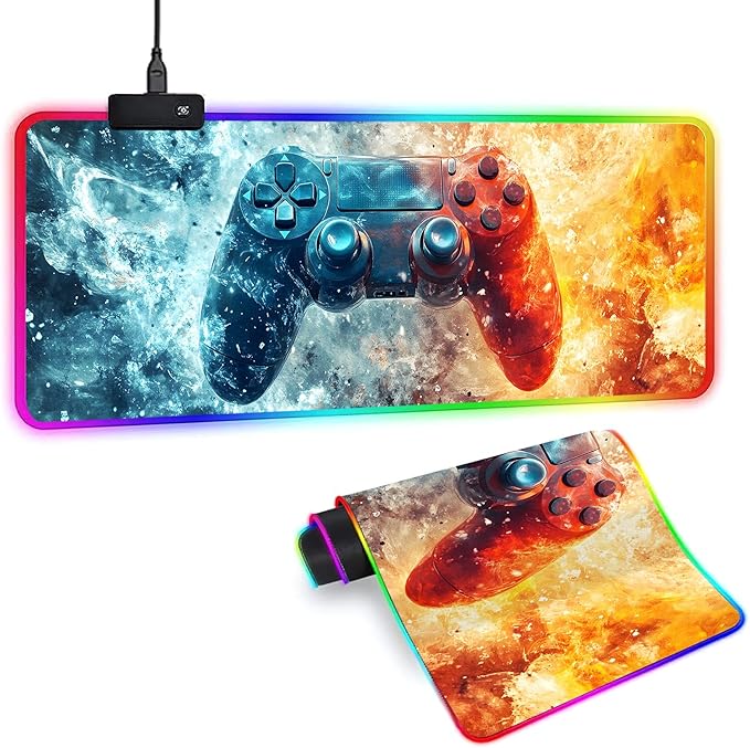 XL Led Gaming Mouse Pad with 14 Light Modes - Light Up Gamer Mouse Pad,31.5 x 11.8in Non-Slip Gamepad Style RGB Large Gamer Mousepad,Black Long Glowing Gaming Accessories for Desk,Waterproof