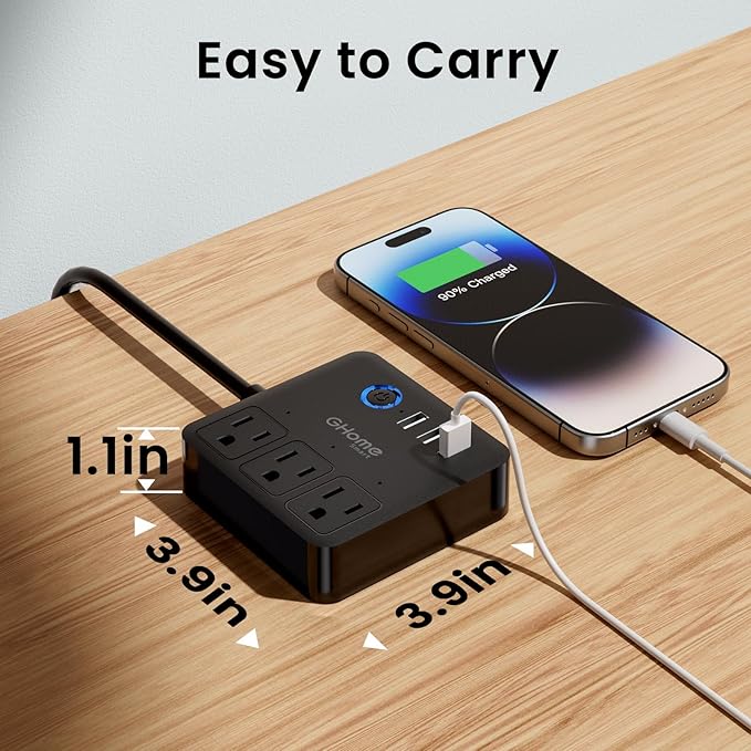 GHome Smart Power Strip with 3 WiFi Outlets & 3 USB Ports, ETL Listed Smart Surge Protector, Works with Alexa & Google, Individual Control WiFi Outlet Strip 4Ft Extension Cord for Home Office & Travel