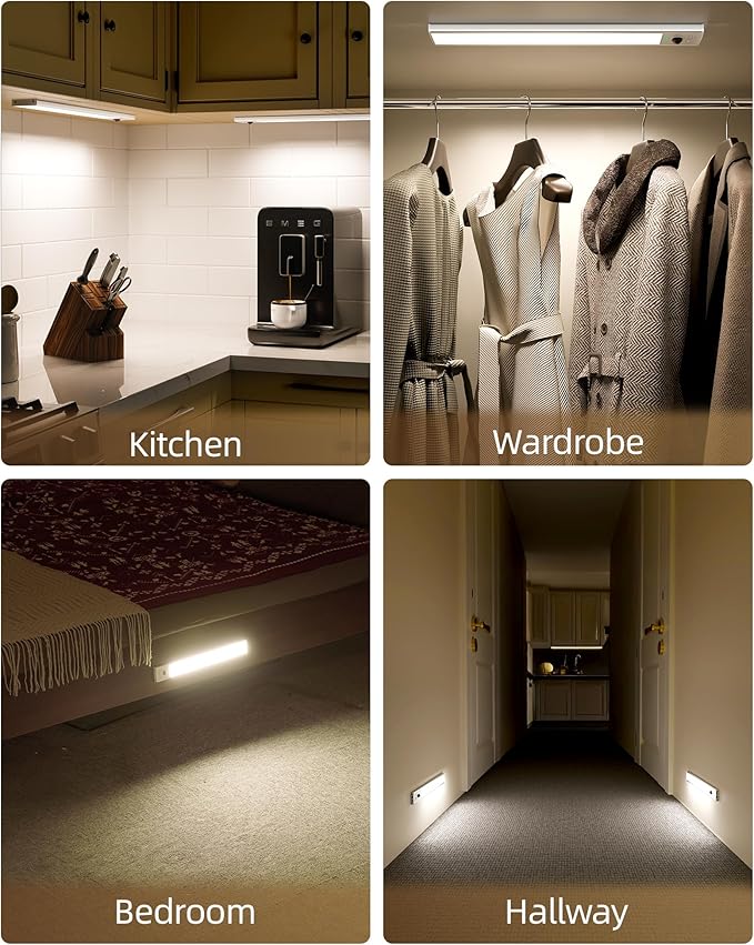 EZVALO 12inch Under Cabinet Lighting Wireless with Battery Indicator, 2500mAh Rechargeable Motion Sensor Light Indoor, 96 LED Under Counter Lights for Kitchen Closet, 3 Color Temps, Dimmable, 3 Pack