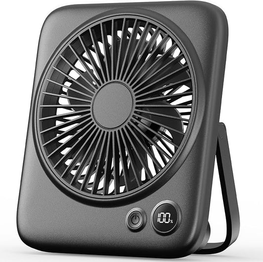 Otlonpe Portable Desk Fan 6.5 Inch, 4000mAh Rechargeable Battery Operated & USB Powered, 23Hrs Cordless Small Personal Fan 4-Speed Quiet for Office Travel Home Sleeping, Led Display, Foldable (Black)