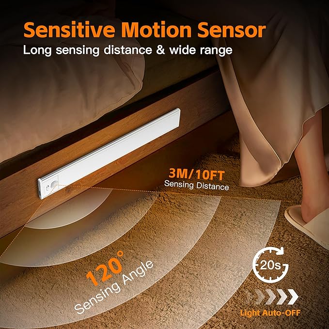 7.9inch Under Cabinet Lighting,1400mAh with Motion Sensor,34LED 3Color Temperature,Closet Lights Motion Sensored, USB-C Charging,Durable And easy-to-install Magnetic Cabinet Light,staircases,-4Pack