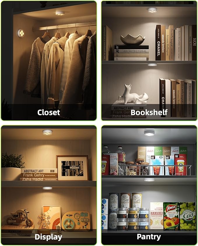 EZVALO LED Puck Lights, Rechargeable Stick On Tap Lights, Wireless Closet Light, 3 Color Temps, Under Cabinet Lights, 2.5'' Mini Touch Light, Ideal for Kitchen,Closet,Pantry,Shelves,Camper(6 Pack)