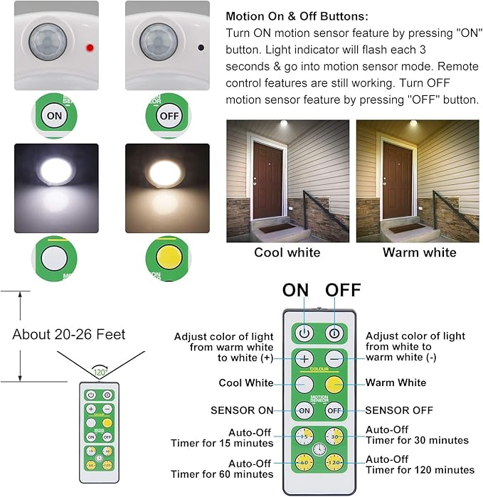 BIGMONAT Wireless LED Shower Light, Battery Powered Ceiling Light with Remote, Motion Sensor Bathroom, Closet Brightness Dimmable, 250 Lumens, 4.8 Inches