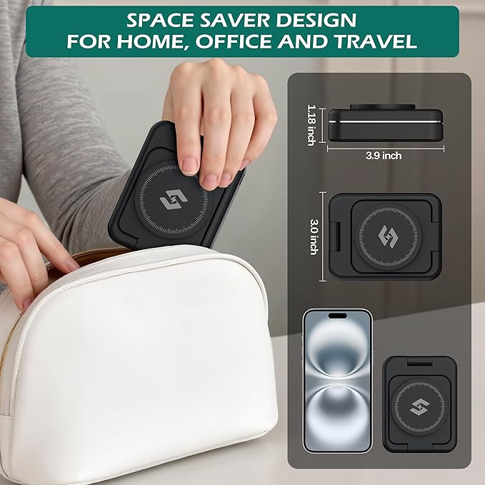Smtcsl 3-in-1 Foldable Wireless Charging Station: Magnetic Charger Pad Compatible with Phone air 17 16 15 14 13 12 Series/Watch/Air Pods - Portable Folding Stand for Travel