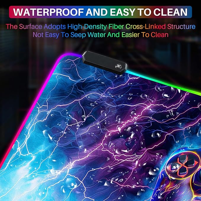 XL Led Gaming Mouse Pad with 14 Light Modes - Light Up Gamer Mouse Pad,31.5 x 11.8in Non-Slip Gamepad Style RGB Large Gamer Mousepad,Black Long Glowing Gaming Accessories for Desk,Waterproof