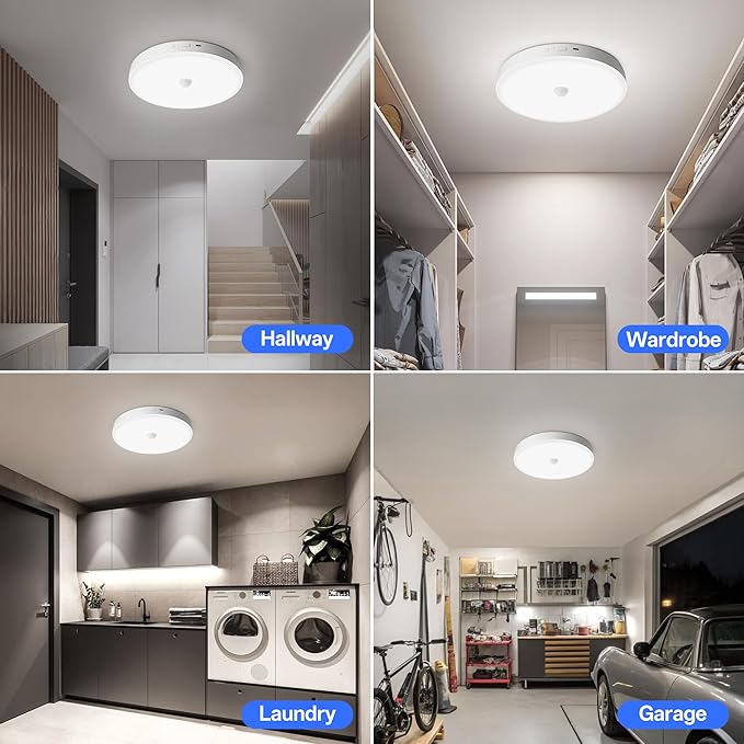 Homelist 2026 New 12000mAh Rechargeable Ceiling Light, Motion Sensor Ceiling Light with Remote, Battery Operated Closet Light for Shower, Garage, Porch, 6500K Cool White