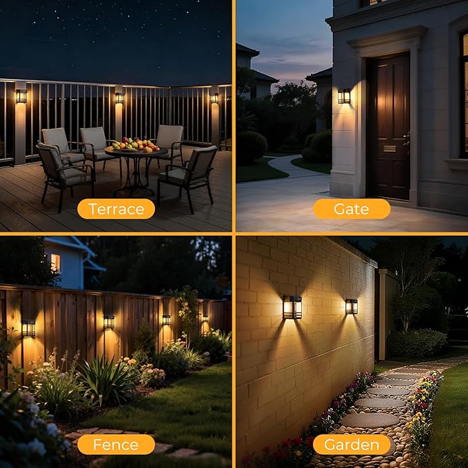 btfarm 6 Pack Solar Wall Lights Outdoor,3 Modes Motion Sensor Lights Dusk to Dawn, IP65 Waterproof Porch Light Solar Powered, 1200mAh Wireless Wall Mount Sconces for Outside Patio, Garage, Yard