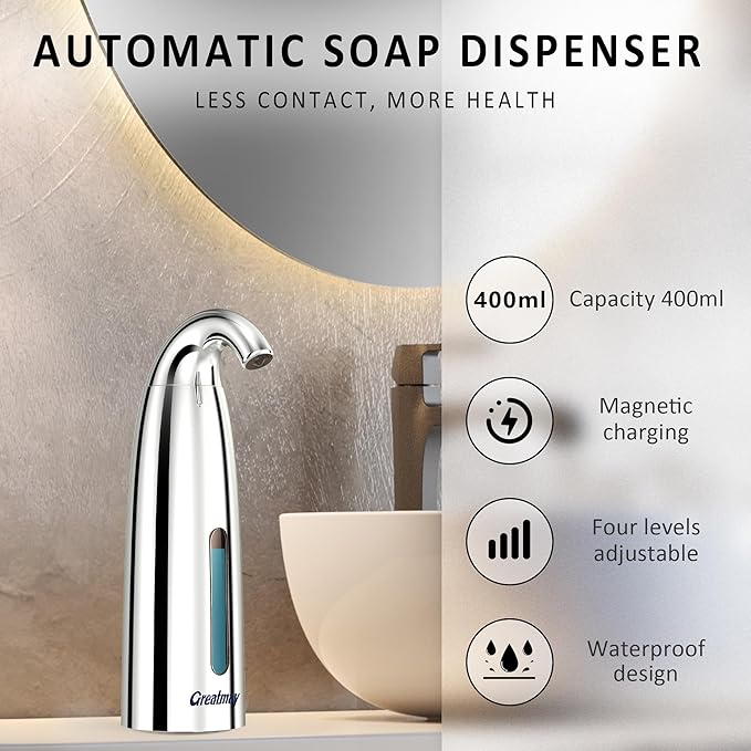 Convenient Automatic Soap Dispenser,4 Adjustable Levels Touchless Hand Sanitizer Pump with Infrared Sensor, Countertop Electric Dispenser for Bathroom,Kitchen