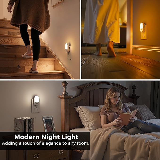 L LOHAS LED Motion Sensor Night Light, 2Pack, Motion Activated Night Light, Night Lights Plug into Wall, 3CCT Amber/3000K/5000K, Adjustable Brightness 30/60LM, for Kids Adults Bathroom Bedroom