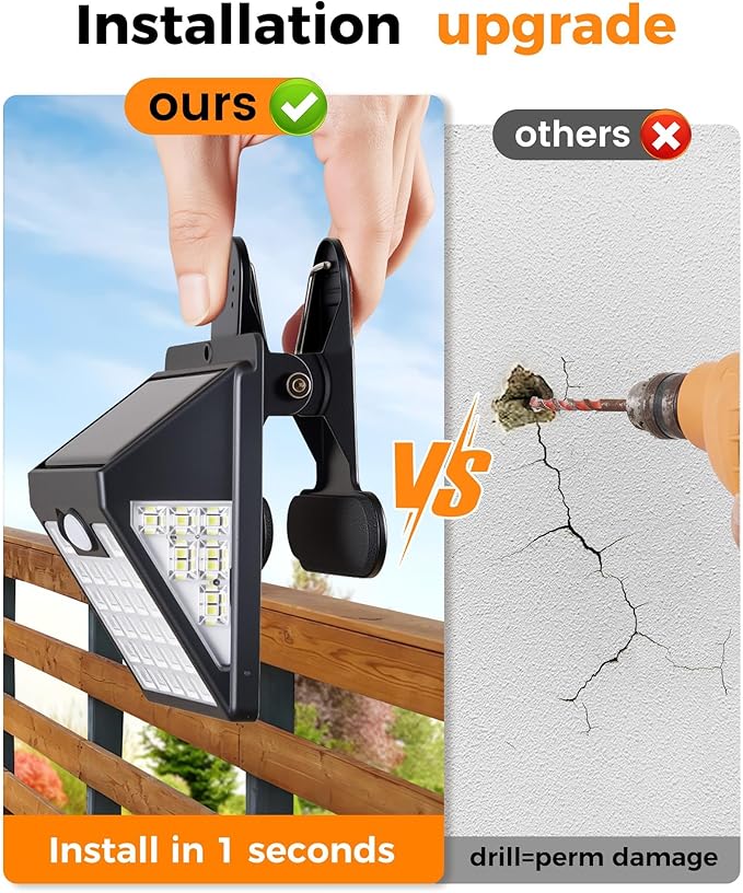 Clip On Solar Lights Outdoor,Motion Sensor Outdoor Lights, 72LEDs 600LM Clip on Solar Fence Lights Outdoor Waterproof LED,Solar Lights for Wall Fence,Deck, Gutter,Camping(1, Black)