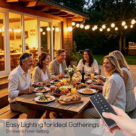 GMY Outdoor Dimmer for String Lights, Remote Dimmer Switch with Timer, Dimmer Plug Compatible with Dimmable LED/Tungsten Bulbs，IP44，100FT Range, Max Power 400W, FCC