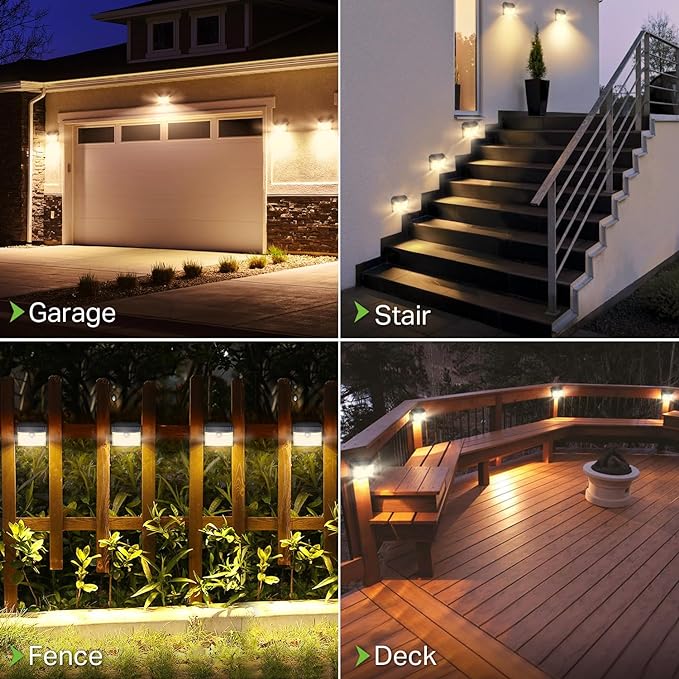 [12 Packs] Solar Motion Lights Outdoor, Ultra Bright Solar Fence Lights with Motion Sensor, IP65 Waterproof Security Light 3 Modes, 270° Lighting Angle, Wall Lights for Deck Patio Fence Garage Door