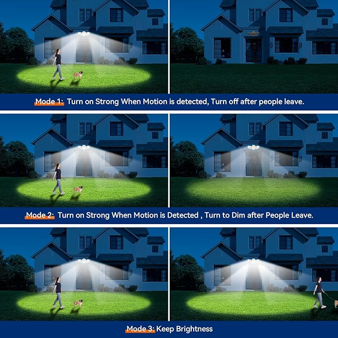 LED Security Lights Motion Sensor Outdoor Lights, 6500K Daylight, IP65 Waterproof, Dusk to Dawn, 3-Head Motion Detected Flood Light for Garage, Yard, Porch, White, 2 Pack