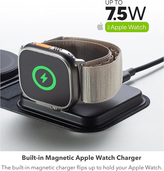 Mophie 3-in-1 Travel Charger v2 with MagSafe - Portable Wireless Charging Hub, Compatible with Apple Devices, iPhone 17/16/15/14/13/12, Apple Watch Series 11 to 1 & Ultra, AirPods Pro/3rd Gen, Black