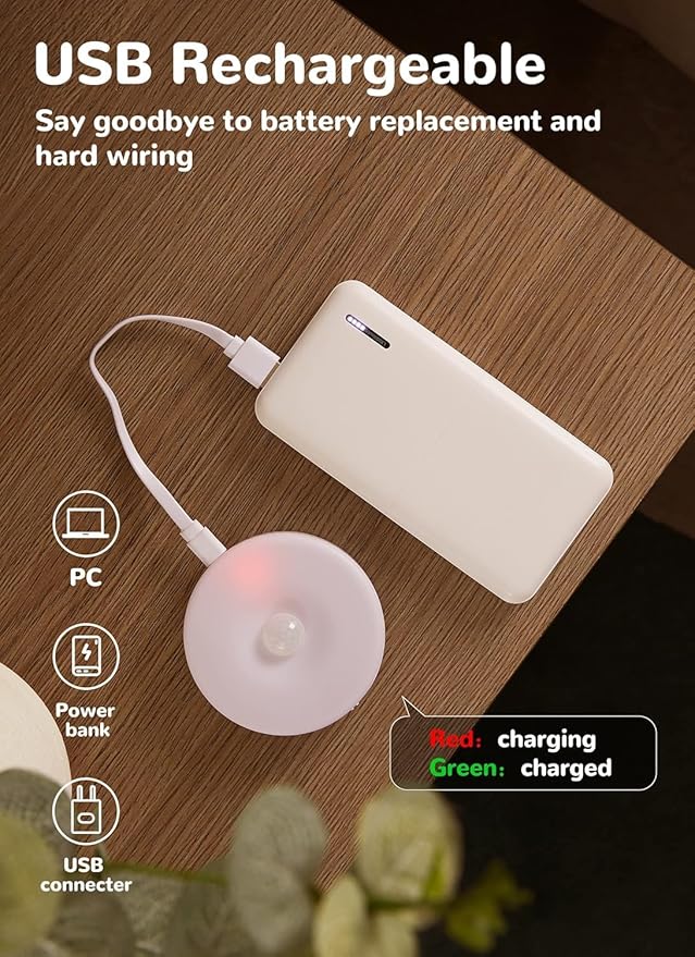 Homelist 6 Pack Motion Sensor Light Indoor, Rechargeable Puck Lights, Wireless Battery Operated Night Light for Closet, Hallway, Stairs, Kitchen with 2 Color Temperatures