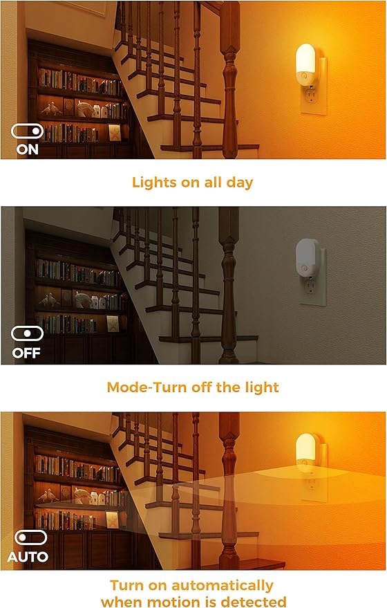 L LOHAS LED Amber Night Light, 4 Pack, Night Lights Plug into Wall Motion Sensor, LED Motion Activated Night Lights, 30/60LM, Automatic Low Blue Night Light for Kids Adults Bathroom Hallway Bedroom