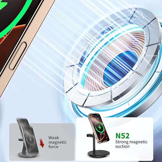 3 in 1 Wireless Charging Station for Apple Devices with MagSafe Charger, 15W Wireless Charger Station for iPhone 17/16/15/14/13/12 Pro Max Air Plus Mini, iWatch&AirPods(with 20W Adapter)