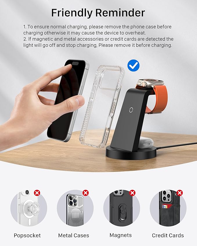Anlmz 3 in 1 Charging Station for iPhone, Wireless Charger for iPhone 17 16e 16 15 14 13 12 11 X Pro Max & Apple Watch - Wireless Charging Station for AirPods 4 3 Pro