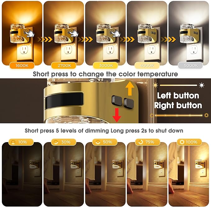 L LOHAS LED Motion Sensor Night Light,2 Pack 5CCT Color Temperature Change Night-Light,Dimmable Night Lights Plug into Wall, Acrylic Bubble Nightlight with Dusk to Dawn Sensor for Bathroom Hallway