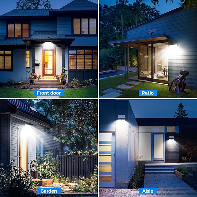 Peasur 4 Pack Solar Motion Lights Outdoor, 318 LED Solar Security Light with 3 Modes, IP65 Waterproof Powered Flood Lights for Outside Garden Garage Yard Backyard