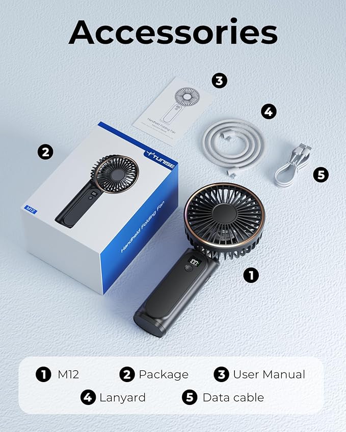 TUNISE Portable Handheld Fan, Portable Fan Rechargeable, 4000mAh, 180° Adjustable, 6 Speed Wind, Display Electricity in Real Time, USB Rechargeable Foldable F an, Quiet Personal Fan as Power Bank