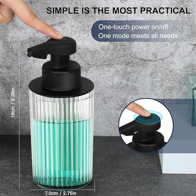 Automatic Soap Dispenser Liquid Touchless: 9oz Black Plastic - Rechargeable Electric Smart Auto Hand Soap Dispenser - Dish Bathroom Kitchen
